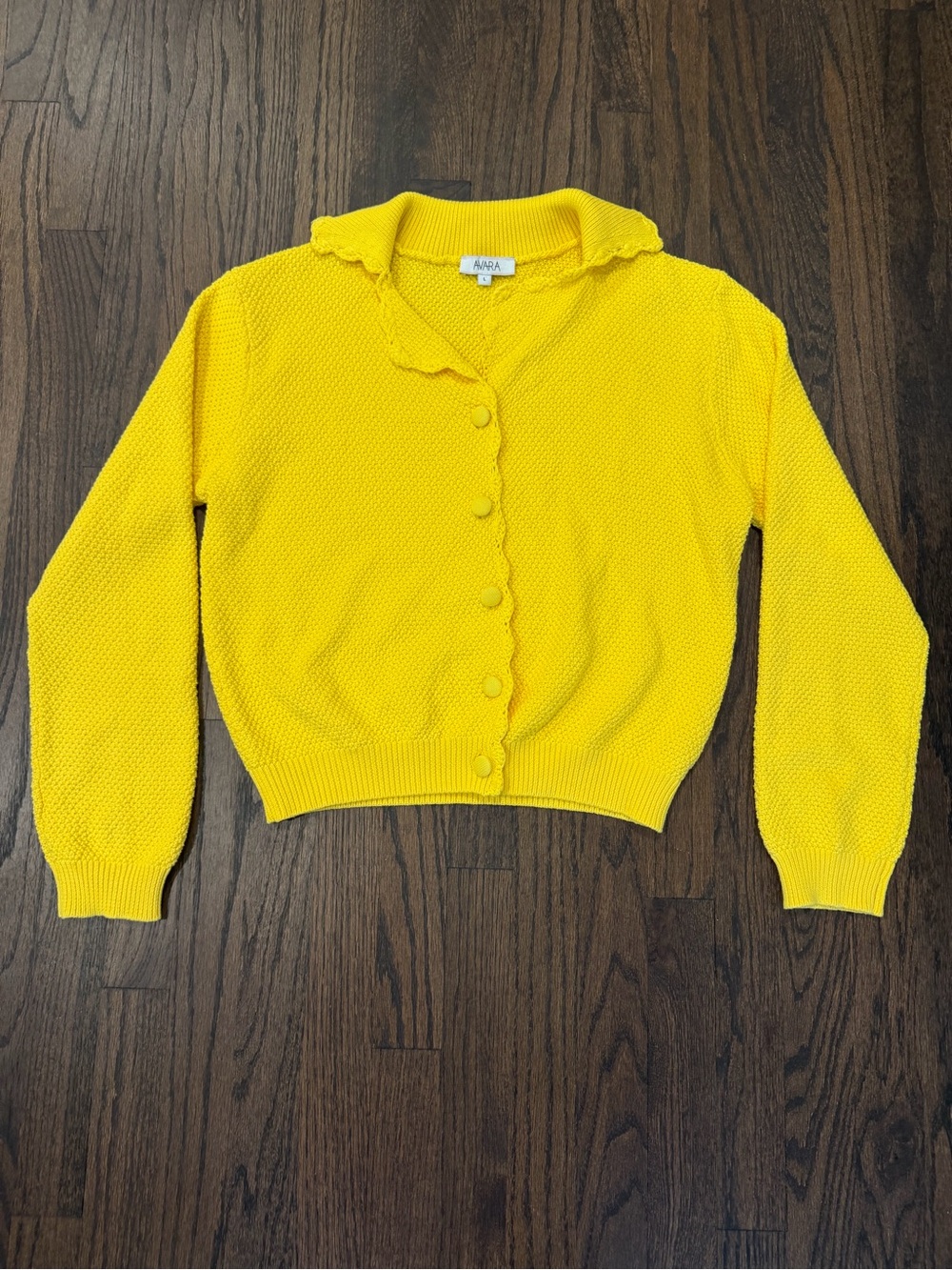 Avara Lemon Yellow Scallop-Edge Button Cardigan